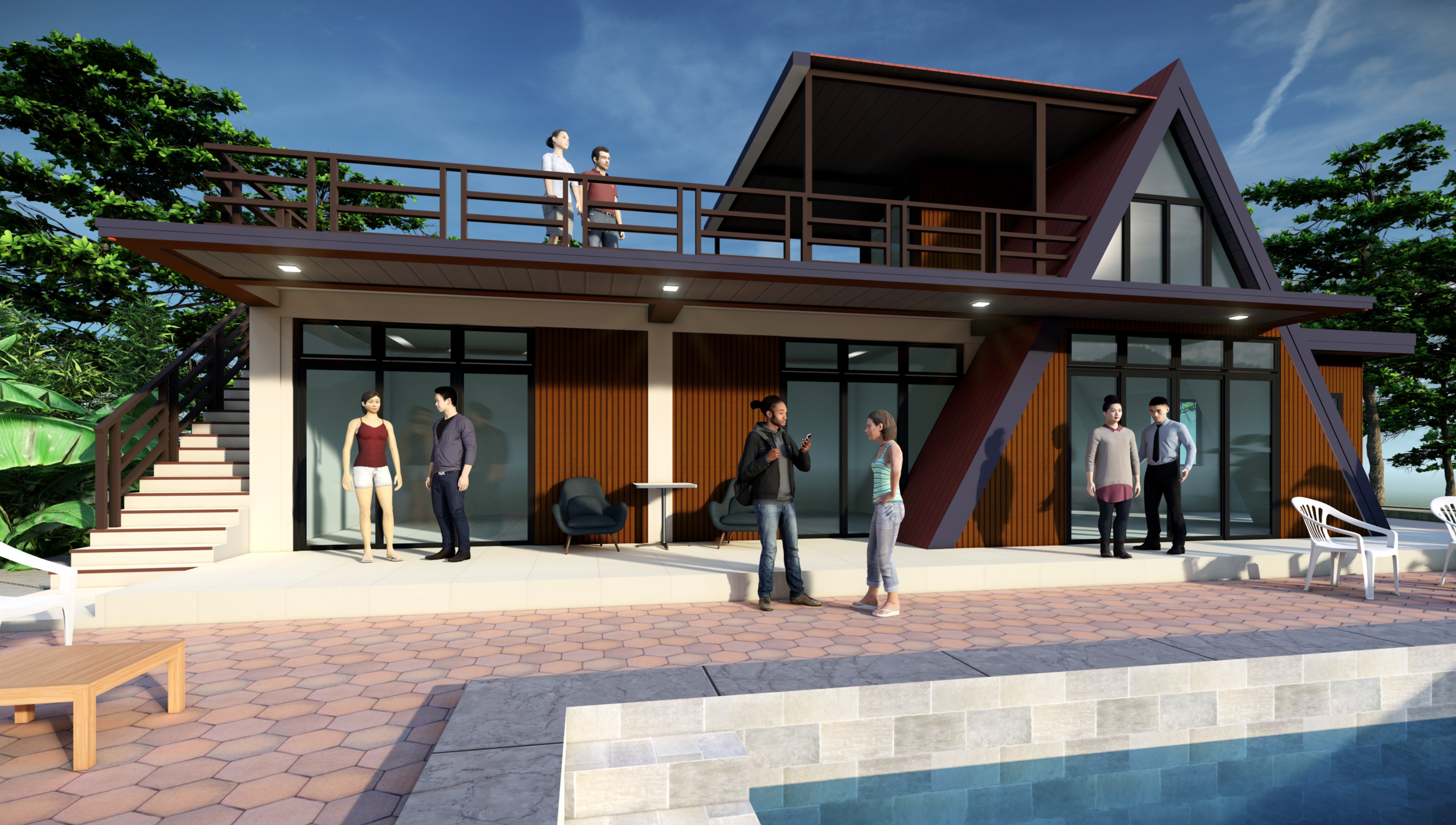 Two-storey residence with rooftop deck and pool, AEDO design